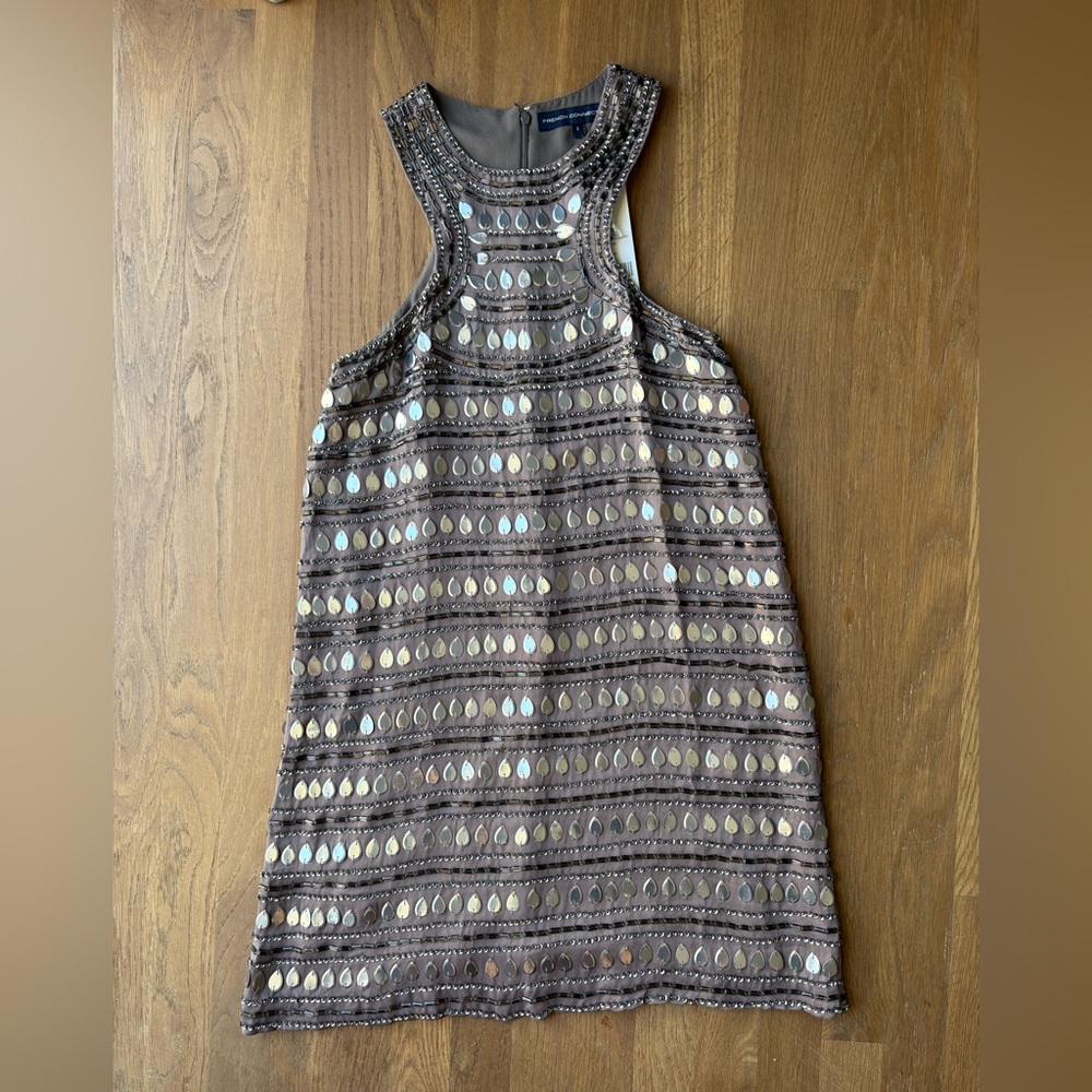 Topshop Boutique grey Beaded Chain Cocktail Mini Dress Size 6 NEW
